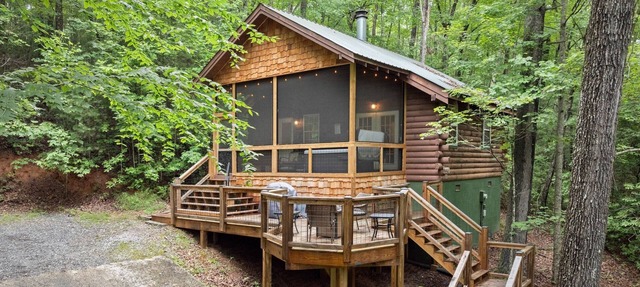 Bird Song Cabin: Romantic-Cozy-w/Hot Tub-Fast WiFi near Helen, GA. Pet-Friendly! in SAUTE-NACOCHE