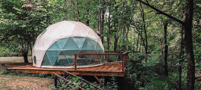 Glamping Geodesic Dome Tent - Trout Stream, Fire Pit & Privacy + in Deep Gap