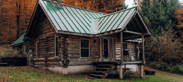 Rustic Log Cabin Rental in the Forest near Kingdom Trails and East Burke, Vermont in Sutton